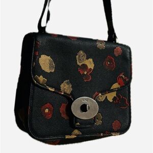 COACH structured crossbody.Black,floral,saffiano leather.V good condition!
